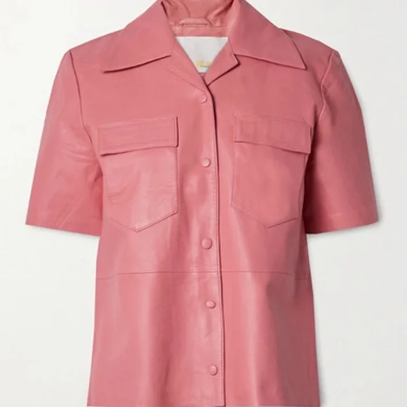 REMAIN Birger Christensen Sienna Leather Utility Shirt in Pink